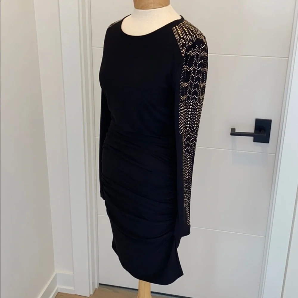 Marina Cocktail Dress with gold jeweled sleeves SM